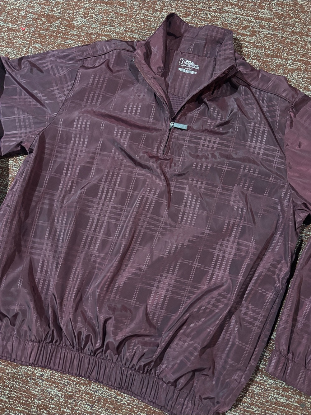 PGA tour burgundy quarter zip windbreaker maroon plaid lightweight pullover M